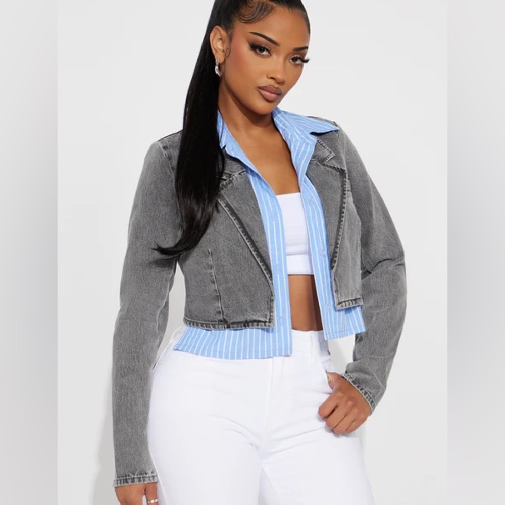 Office Flex Black Wash Cropped Denim Jacket NEW 🏷️
